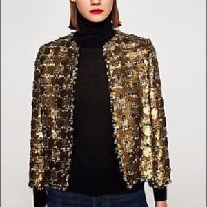 Zara sequin and tweed dressy jacket size L